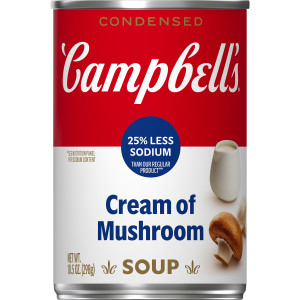 Campbell’s® Condensed 25% Less Sodium Cream of Mushroom Soup, 10.5 oz Can (12 Pack)