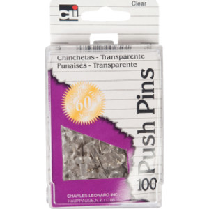 Push Pins, Clear, 100/Pack