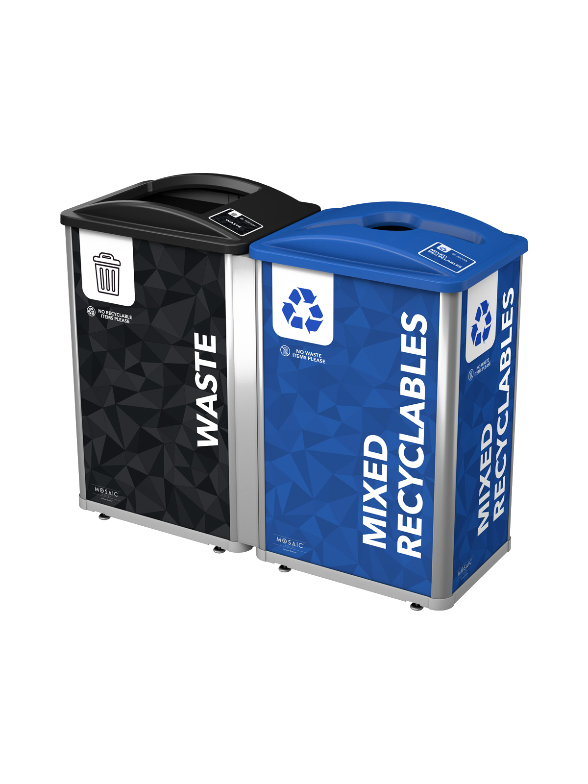 MOSAIC – Double – Kit – Waste-Recyclables – Full-Mixed – Silver-Black-Blue