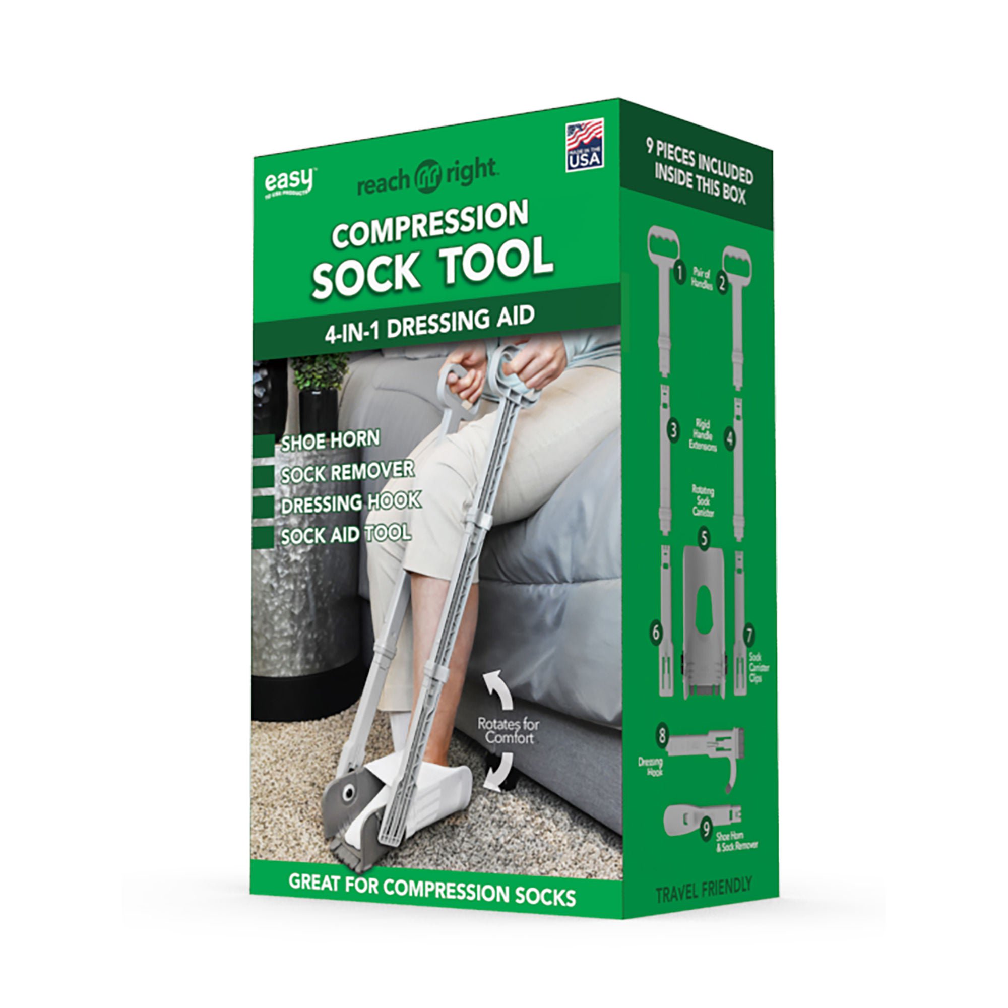 Reach Right Compression Sock Aid Device, Long Shoe Horn, Dressing Hook