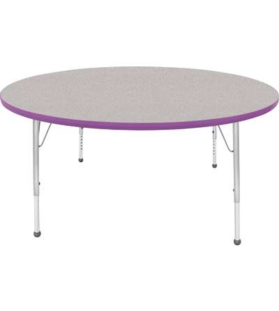 Creative Colors® Activity Table, Round, 60" Diameter, Gray Nebula Top Color, Purple Edge Color, Standard Leg Height, Platinum Si