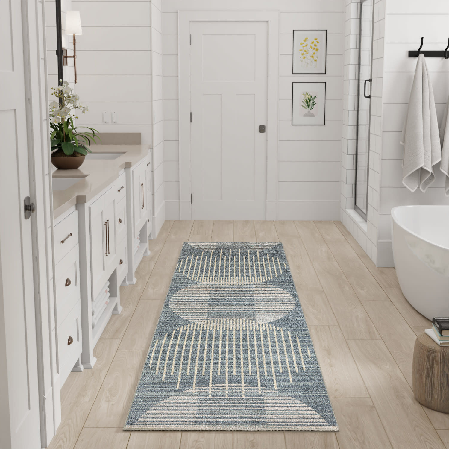 Nourison Astra Machine Washable 2' x 6' Blue Mid-Century Modern Indoor Rug