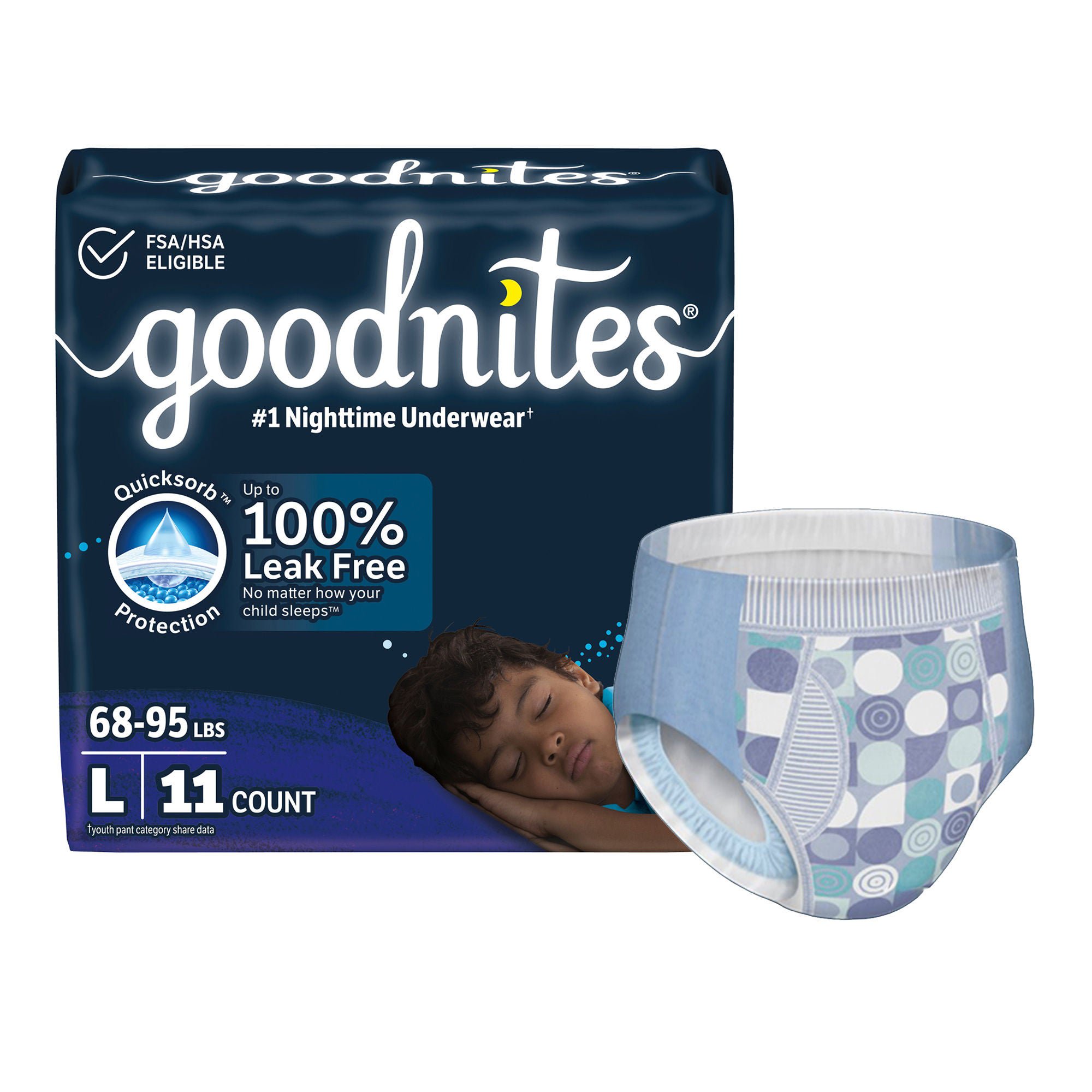 GoodNites® Night Time Underwear, Large for Boys weighing 68 – 95 lbs.