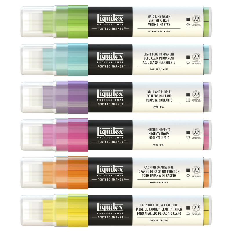 Professional Acrylic Paint Markers, Wide Tip 15 mm, Vibrant Colors, Set of 6