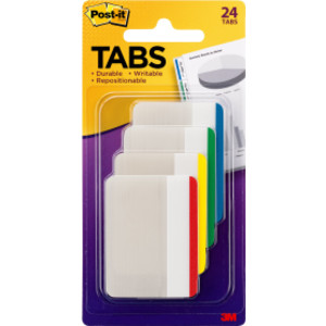 Post-it&reg; Tabs, Assorted Primary Colors, Pack of 24
