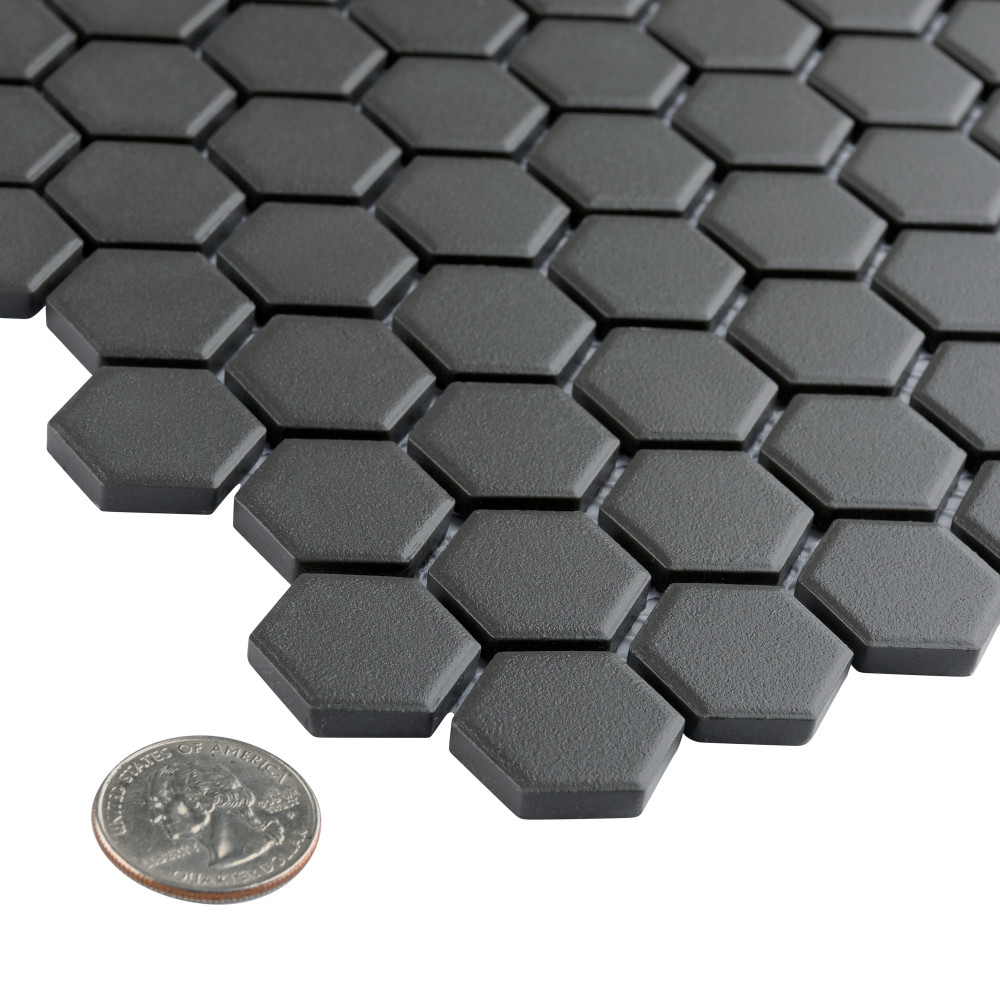 Gotham 1″ Hex Black 10-1/4 in. x 11-7/8 in. Porcelain Mosaic Tile