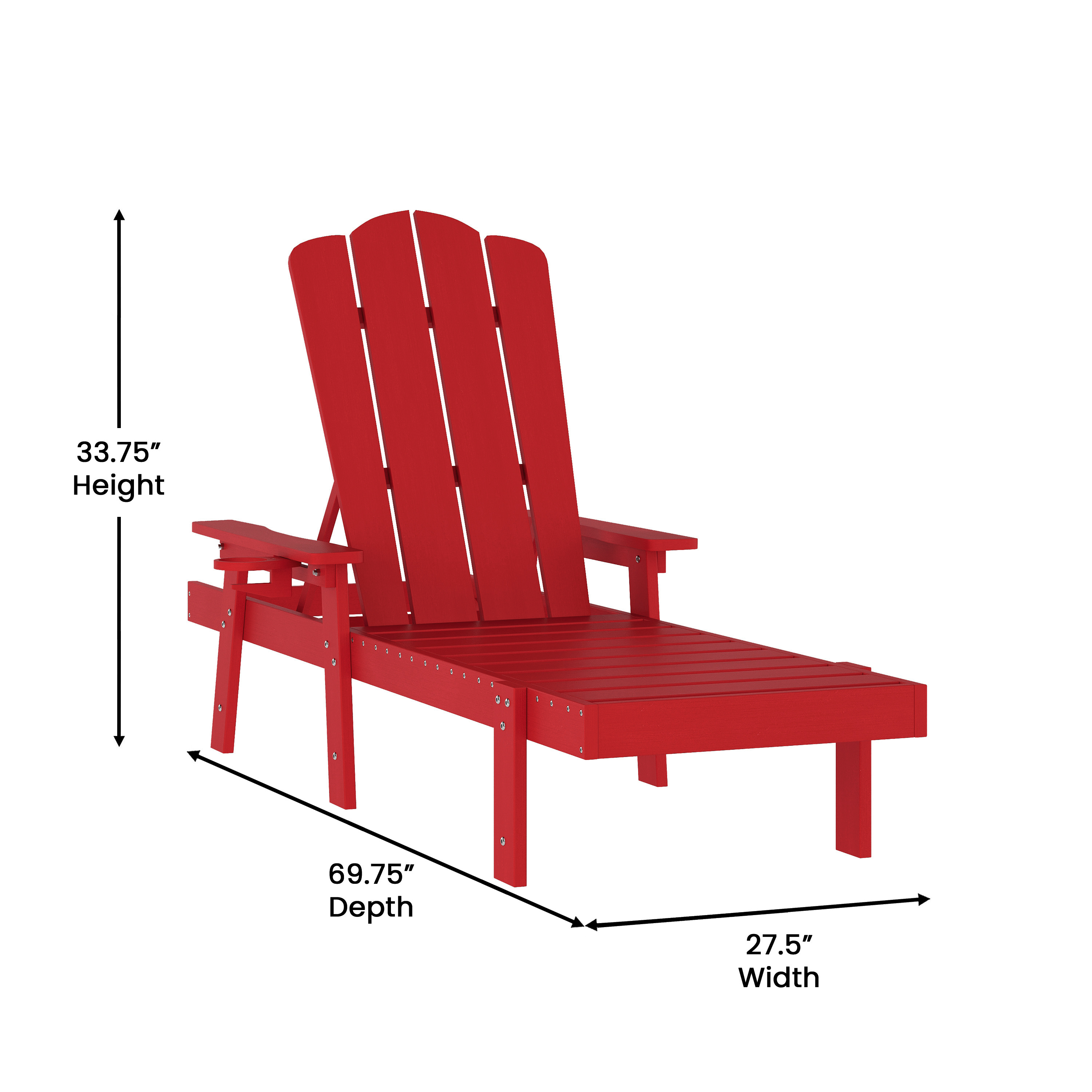 Stockton Set of 2 Red Recycled HDPE Adjustable Adirondack Loungers with Fold ... - Bild 6 von 23