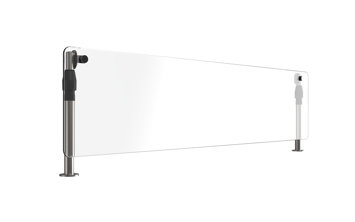 60-inch-wide adjustable breath guard with flat acrylic panel and mounting posts