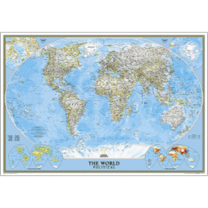 World Classic Map, Enlarged and Laminated, 69.25" x 48"