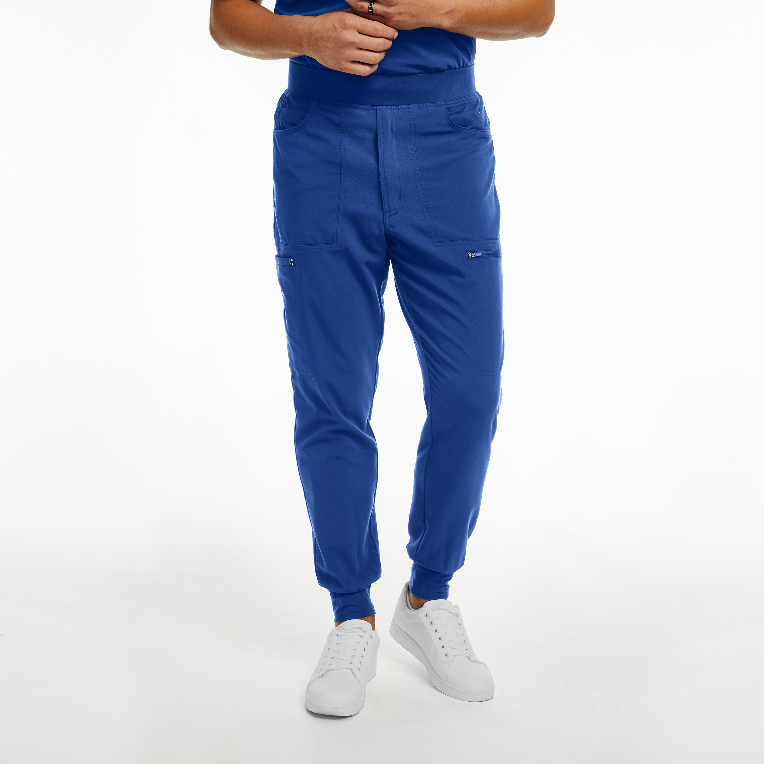 White Cross CRFT WB417 Men&#8216;s Breathable 7-Pocket Mid-Rise Knit Waist with Interior Drawstring Jogger Scrub Pants with Zipper Fly-White Cross