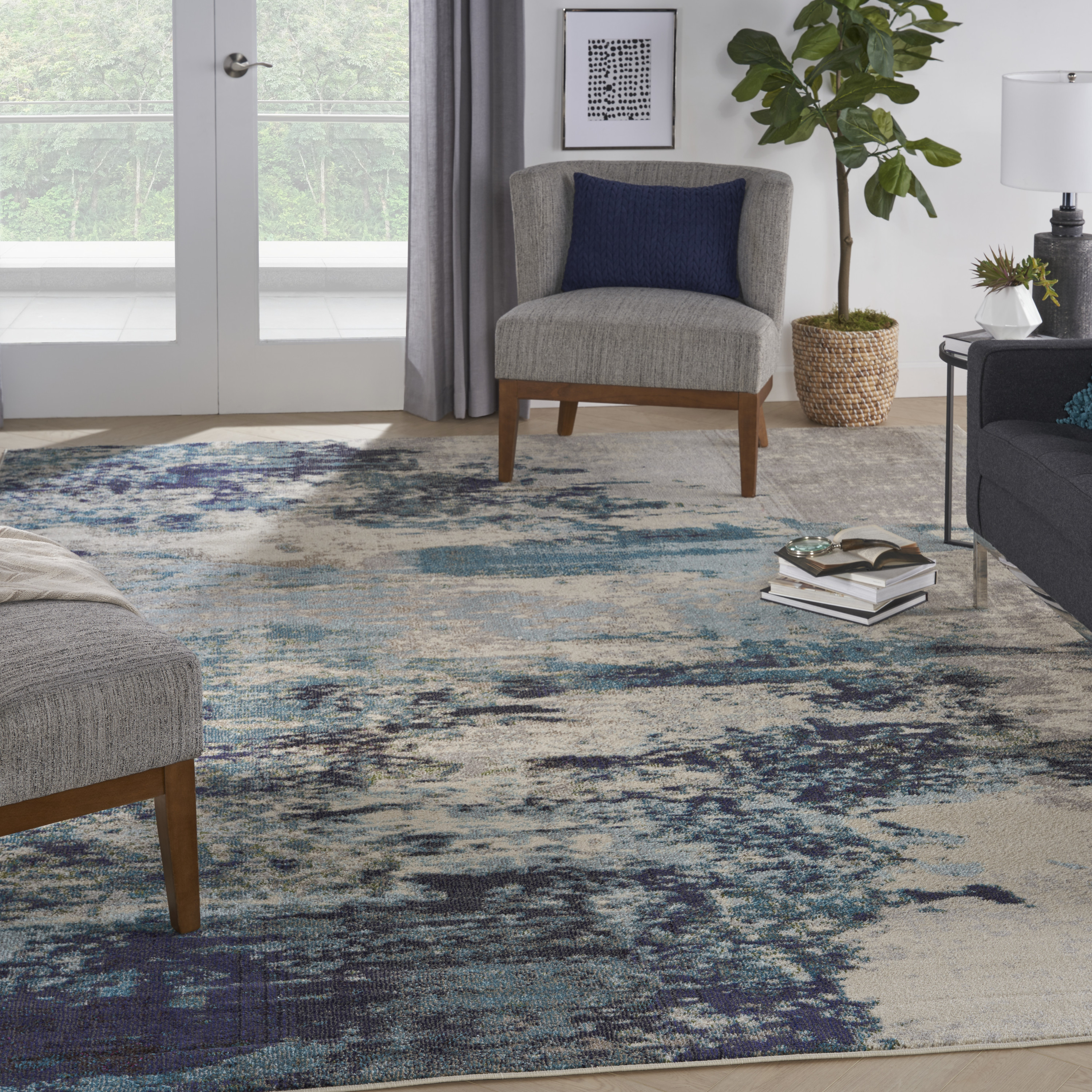 Nourison Celestial 10' x 14' Ivory Teal Blue Modern Indoor Rug