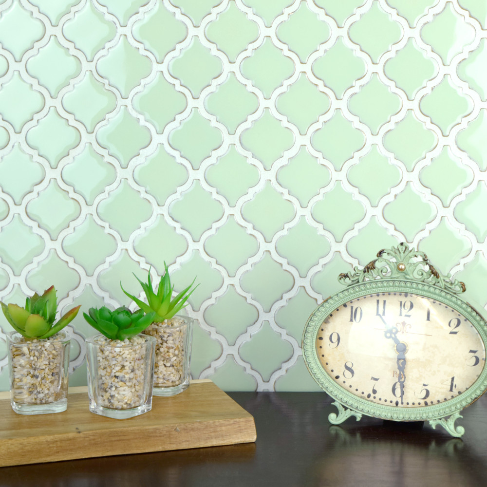 Hudson Tangier Light Green 12.38x12.38 Lantern Porcelain Floor and Wall Room Scene