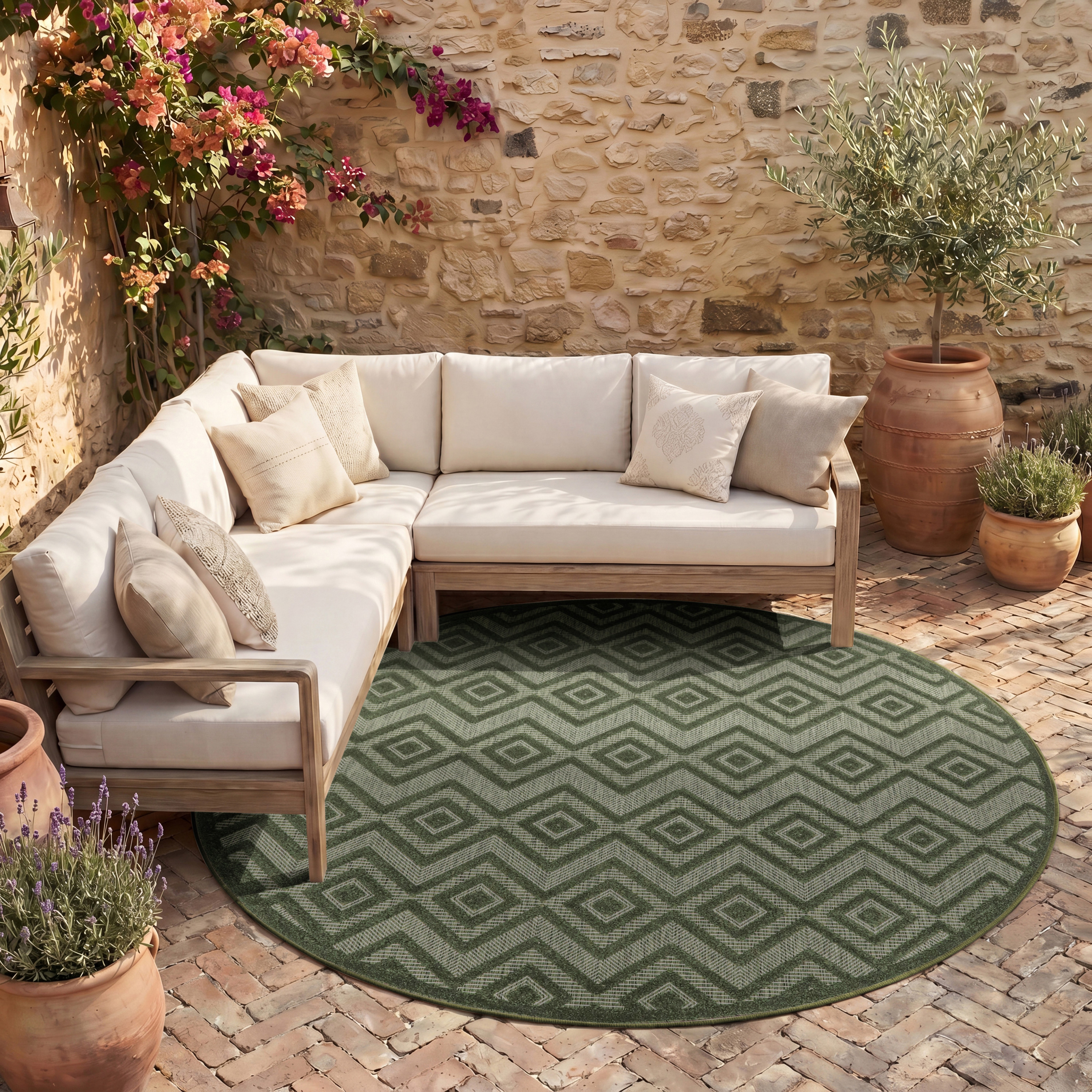 Nourison Versatile 8' x Round Green Modern Rug