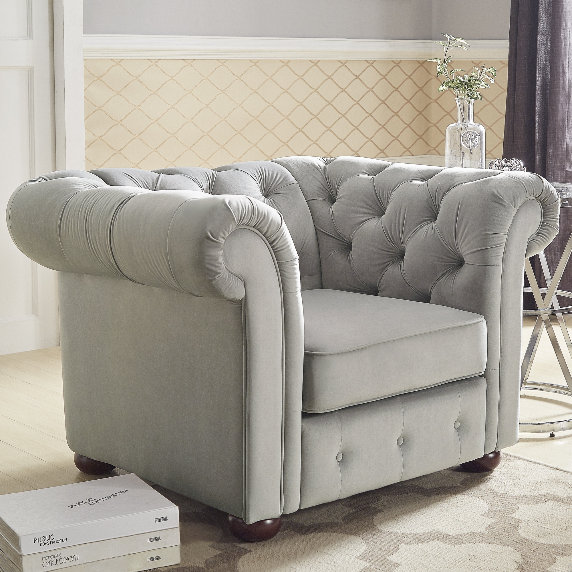 Tufted Scroll Arm Chesterfield Chair