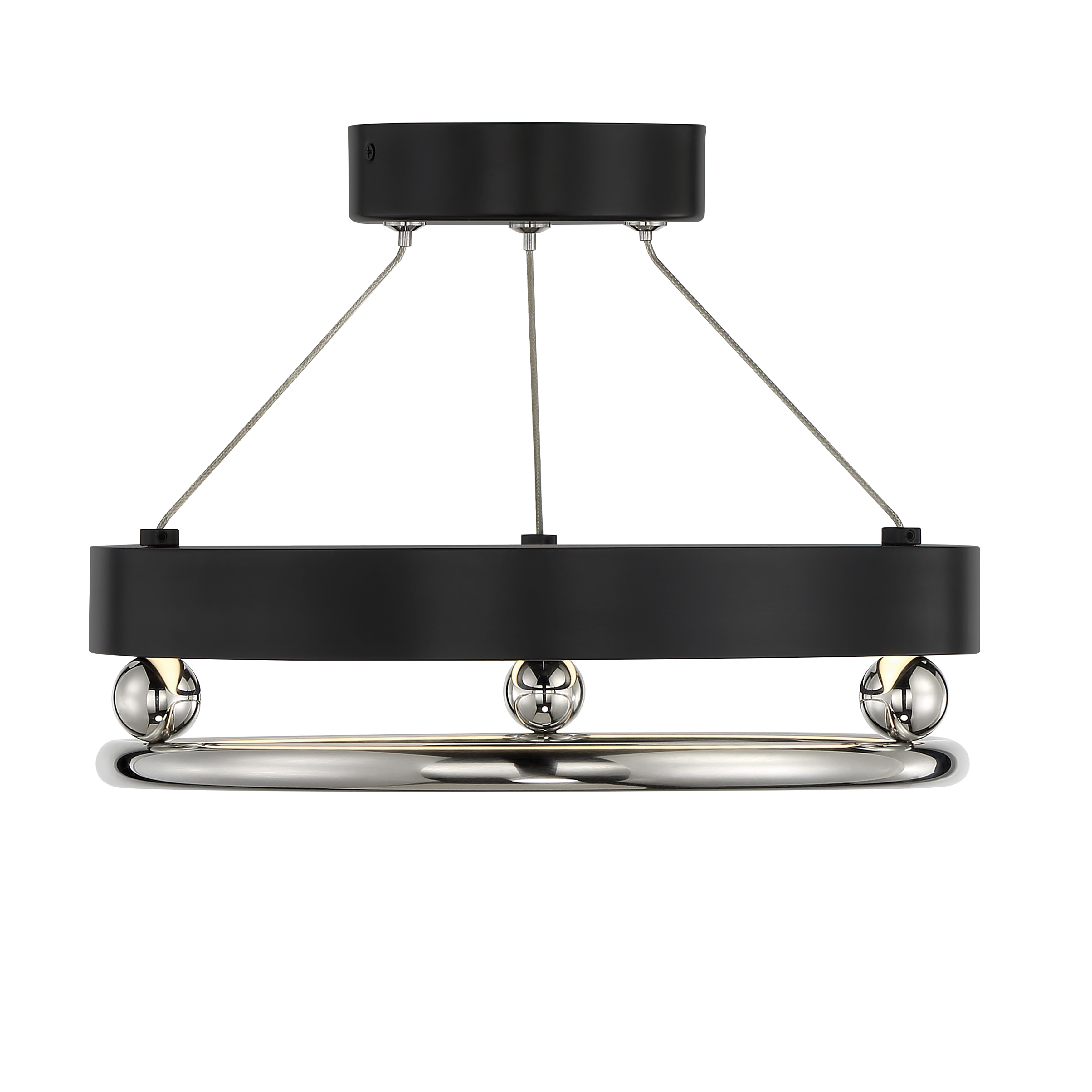 The Grande Illusion pendant combines modern aesthetics with exceptional LED performance. Its compact 13.25" profile and dual-finish design make it versatile for various spaces, while the 92 CRI ensures excellent color rendering. - alternate view