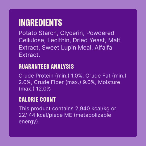 Potato Starch, Glycerin, Powdered Cellulose, Lecithin, Dried Yeast, Malt Extract, Sweet Lupin Meal, Alfalfa Extract, Paprika Extract.