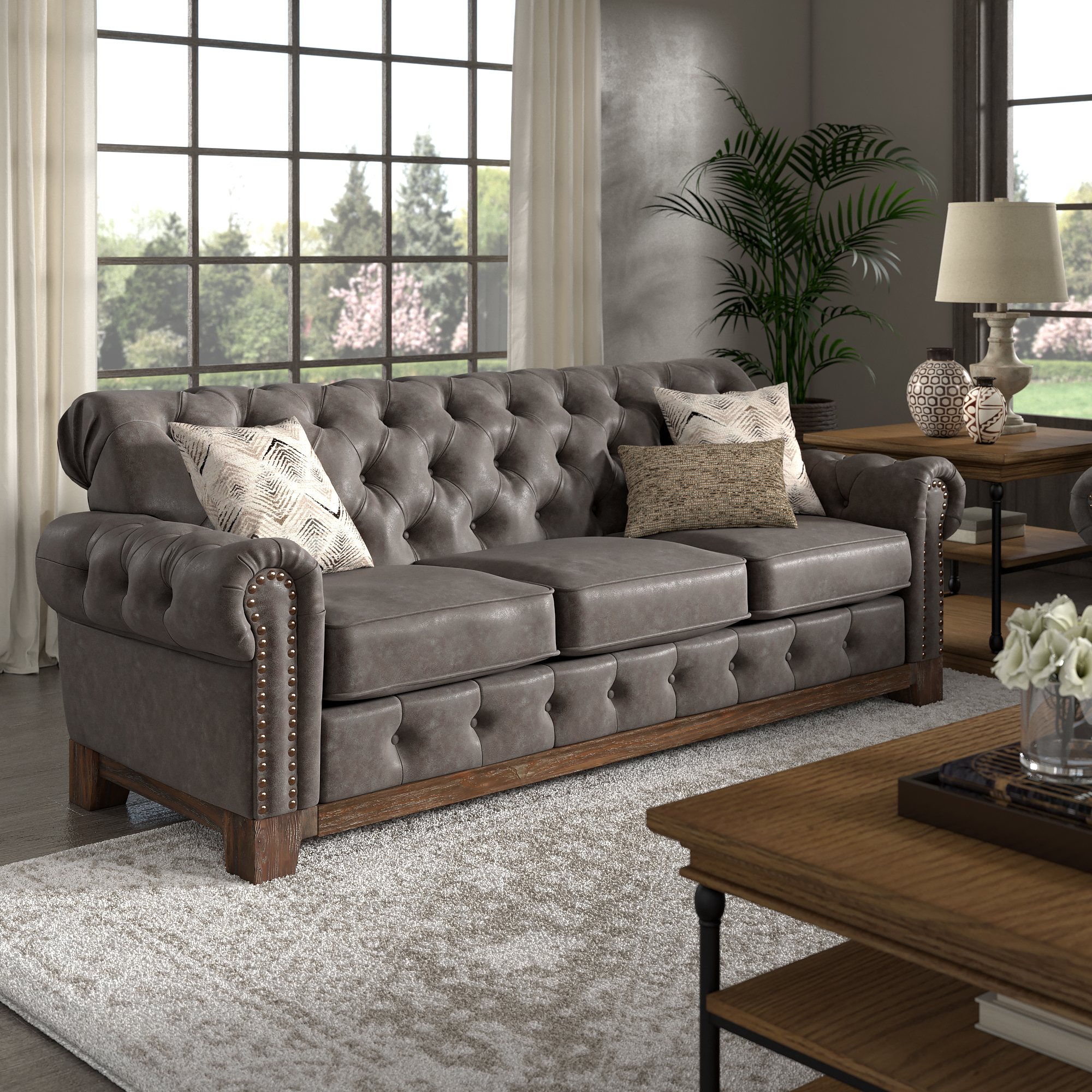 Tufted Rolled Arm Chesterfield Sofa
