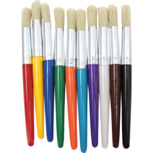 Stubby Round Brushes, Natural Bristles, Assorted Colors, Set of 10