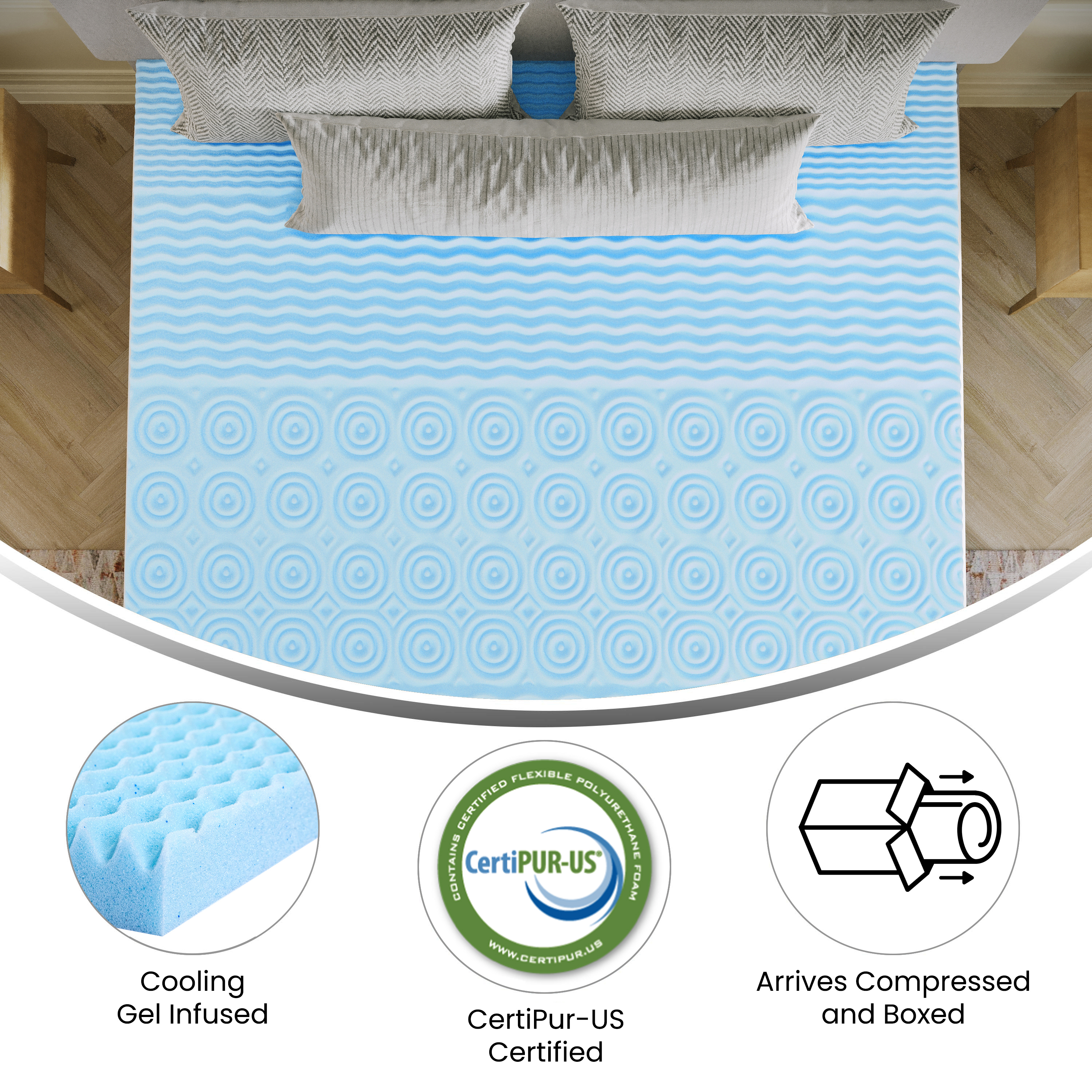 Astor 2" Memory Foam California King Size Mattress Topper with Cooling Gel In...