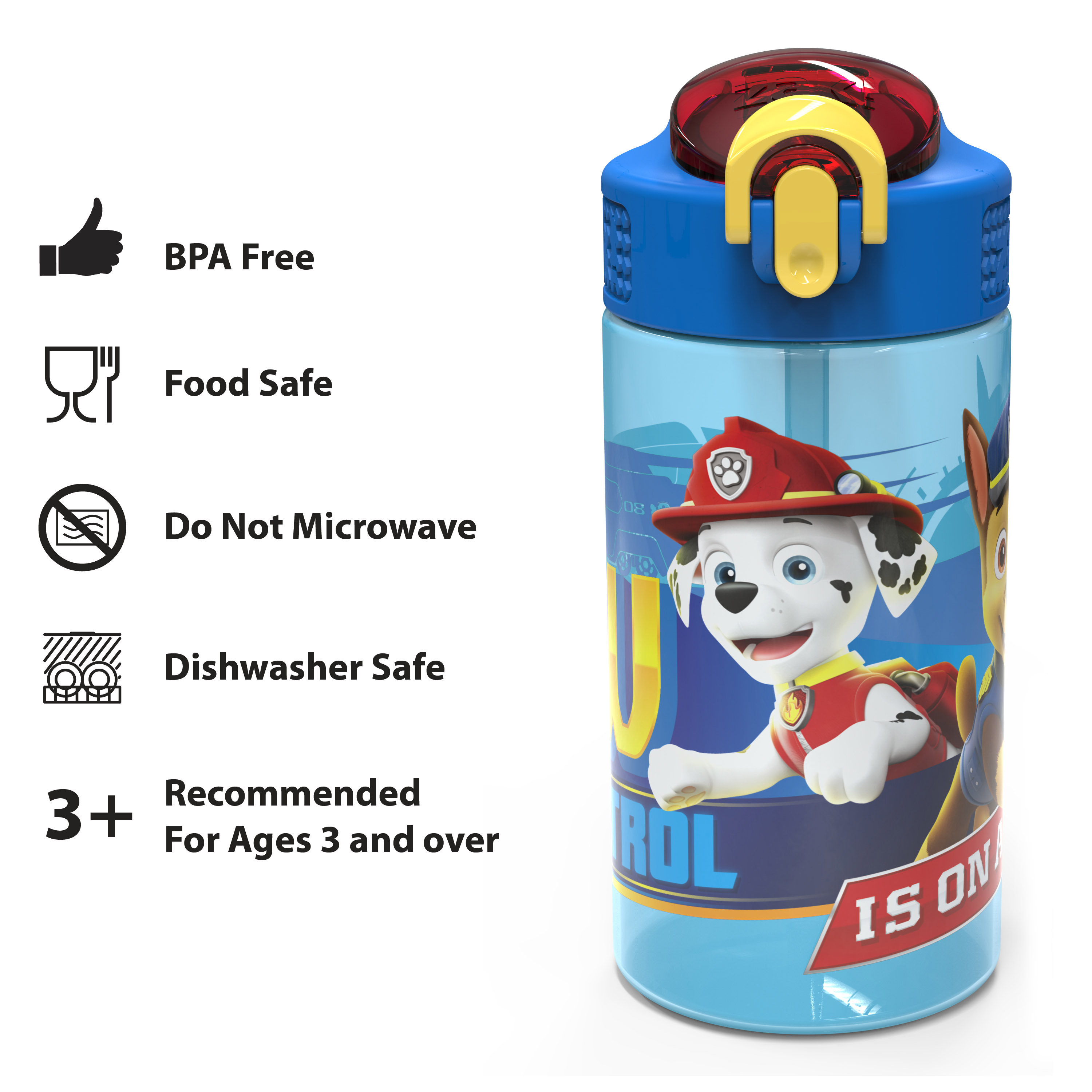 Paw Patrol 16 ounce Reusable Plastic Water Bottle with Straw, Marshall, 2-piece set slideshow image 7 Paw Patrol 16 ounce Reusable Plastic Water Bottle with Straw, Marshall, 2-piece set slideshow image 7