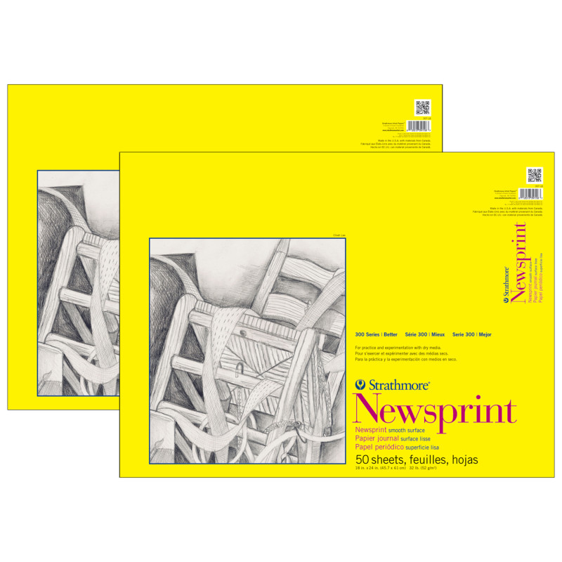 300 Series Newsprint Pad, Tape Binding, 50 Sheet, 18x24 inch, Pack of 2