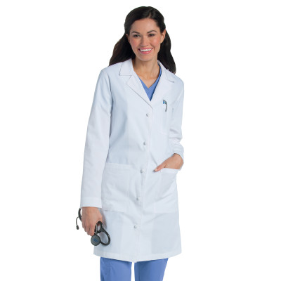 Landau 3 Pocket Lab Coat for Women - Classic Relaxed Fit, 5 Cloth Buttons, Full Length 3172-