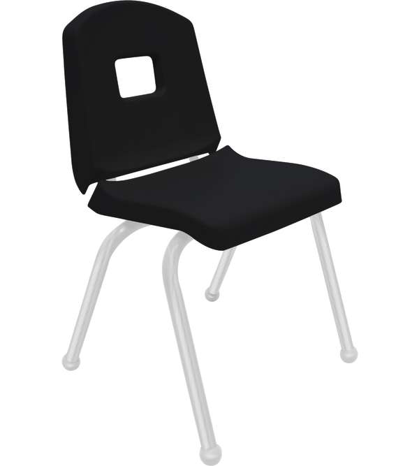 Creative Colors® Split Bucket Chair, 16" Seat Height, Black Seat/Back, Platinum Silver Frame, Platinum Silver Ball Glides