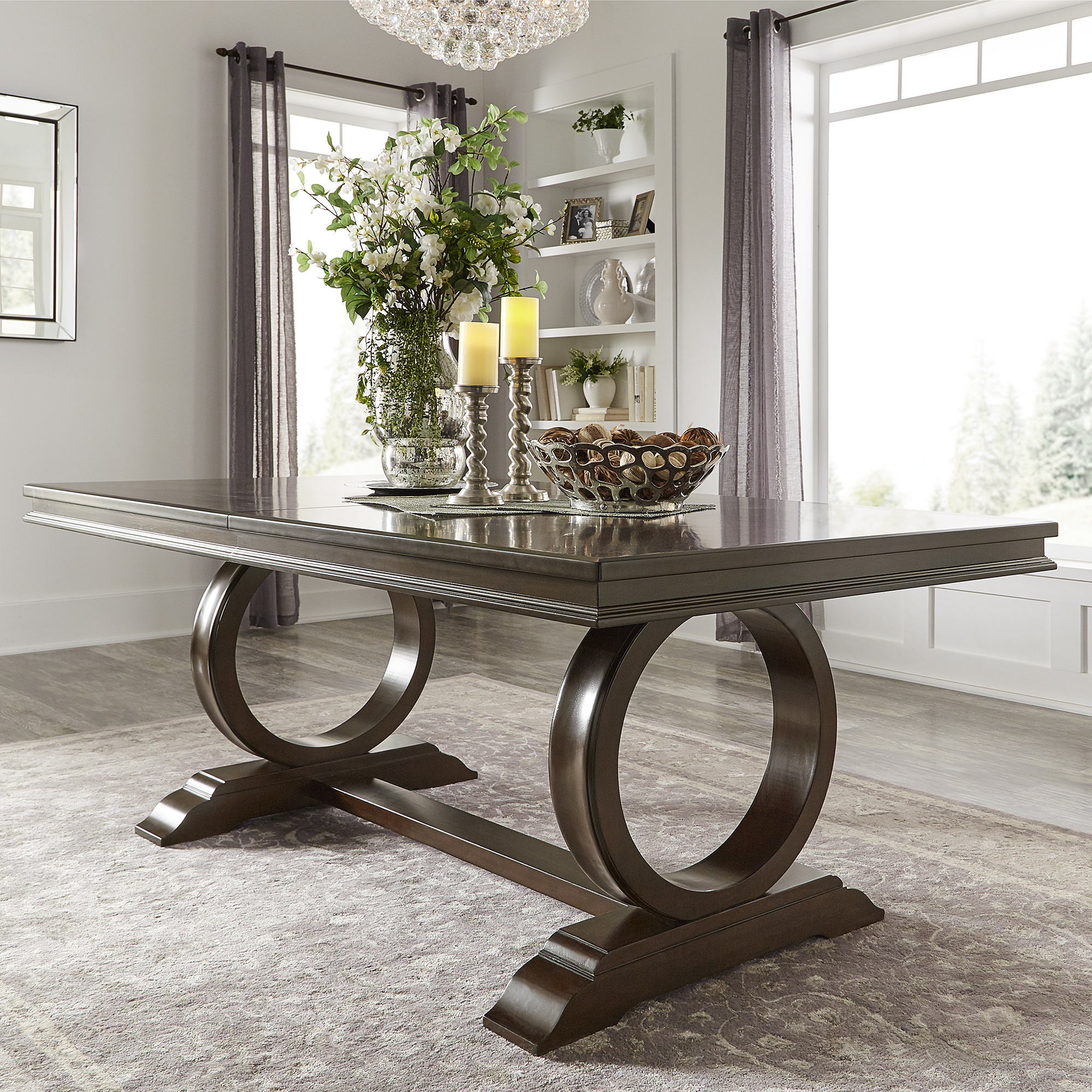 Wood Extendable Trestle Base Dining Table