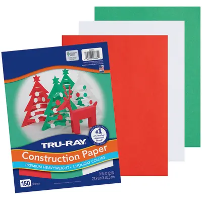 Tru-Ray Premium Construction Paper, Holiday Colored Paper, 3 Assorted Colors, 9” x 12”, 150 Sheets