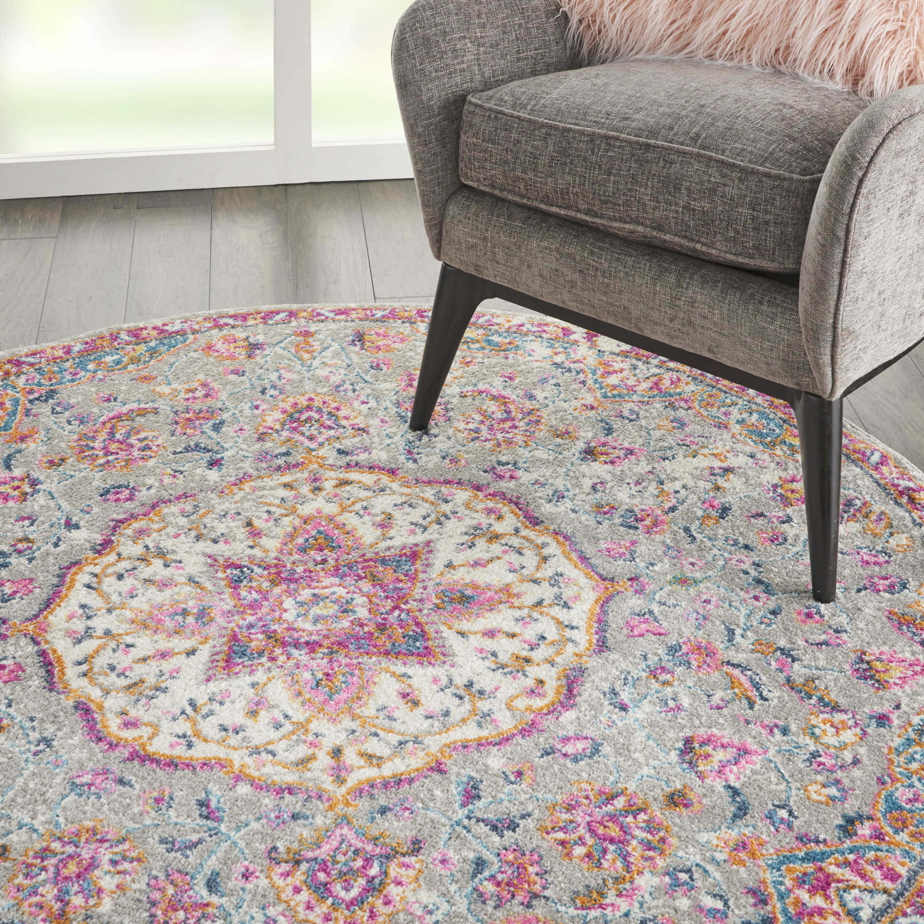 Nourison Passion 4' x Round Grey Multicolor Transitional Indoor Rug