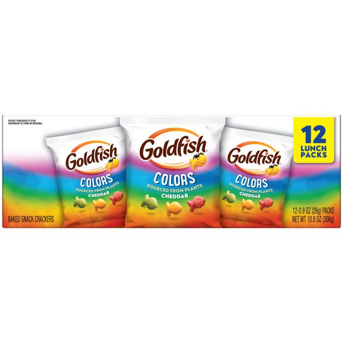Goldfish® Colors Cheddar Crackers, 12 count box, 0.9 oz, bag - Back Image
