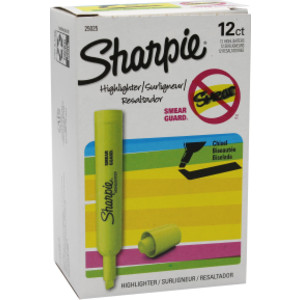 Tank Style Highlighters, Chisel Tip, Fluorescent Yellow, Box of 12