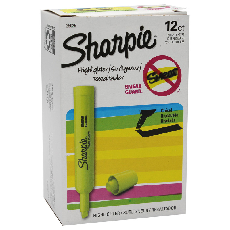 Tank+Style+Highlighters%2C+Chisel+Tip%2C+Fluorescent+Yellow%2C+Box+of+12