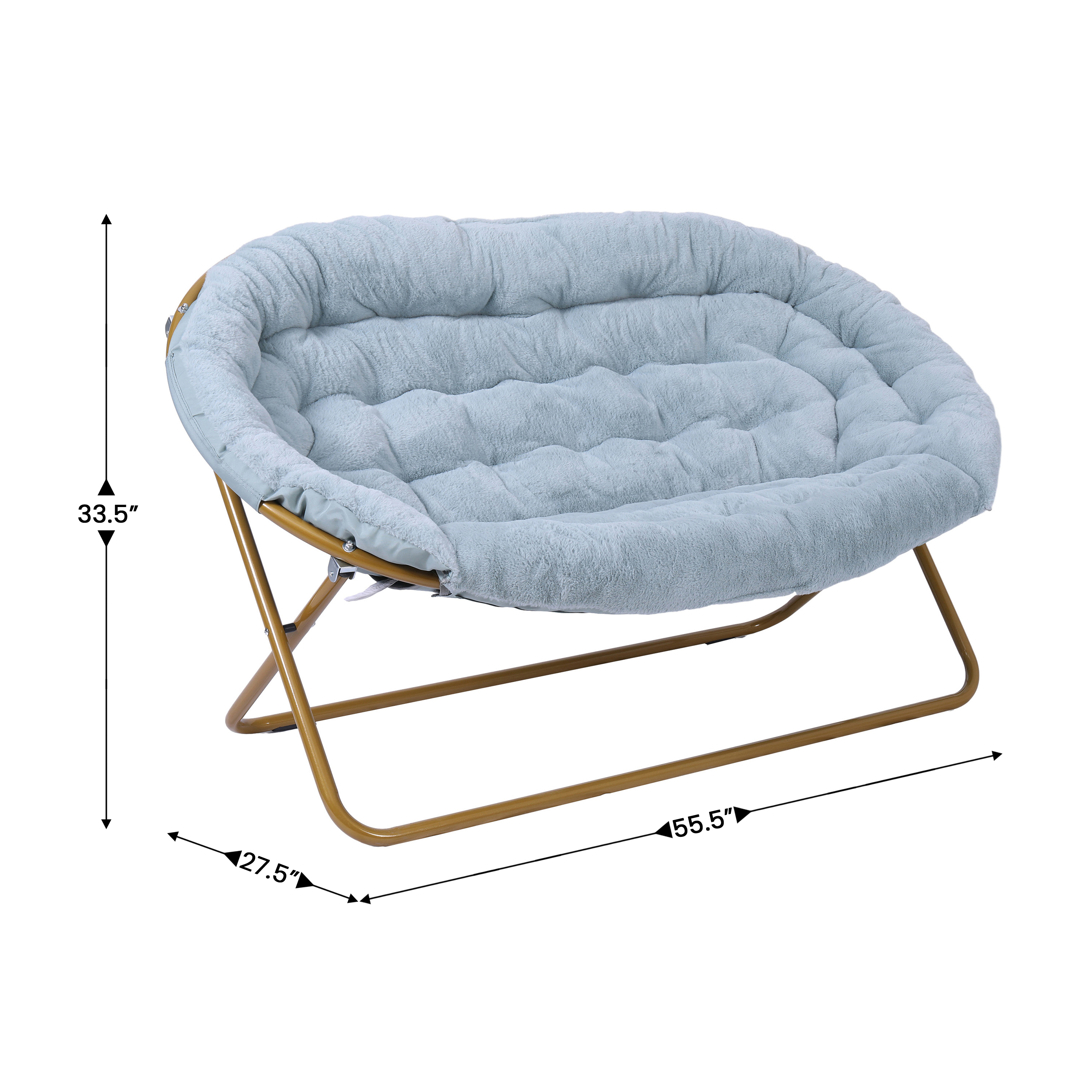 Janey Folding Double Saucer Chair in Gray Faux Fur with a Soft Gold Steel Fra... - Picture 27 of 47
