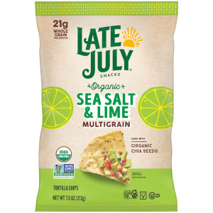 Late July Snacks, Organic Multigrain Tortilla Chips, Sea Salt and Lime, 7.5 Oz. Bag