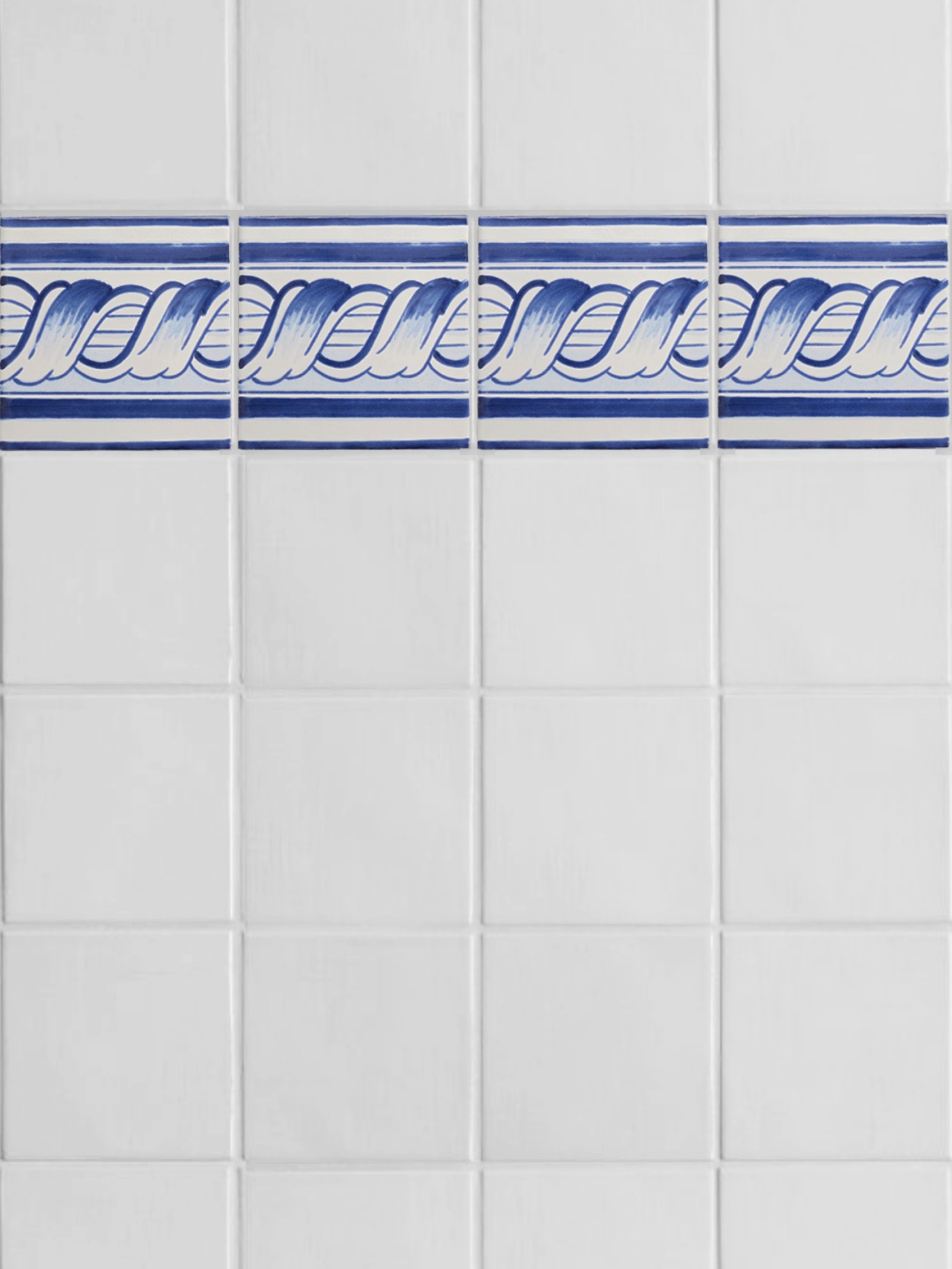 blue and white tiles with a blue border.