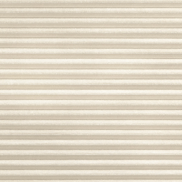 Cream-colored, textured horizontal pleated cellular shades filling the frame, fully lowered and closed, softly diffusing light; neutral interior setting with even ambient lighting and no visible window or view.