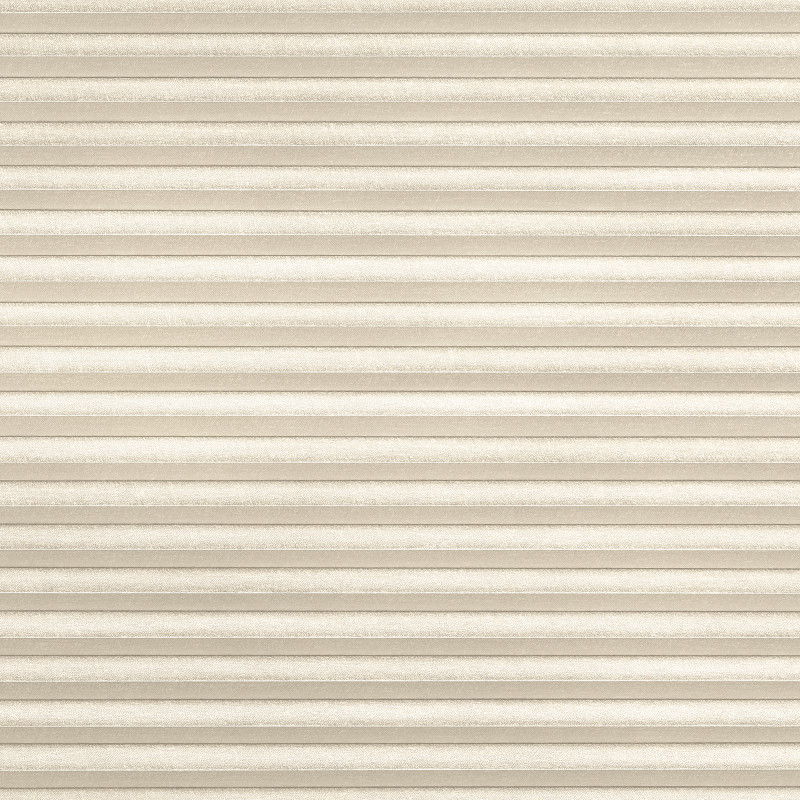 Cream-colored, textured horizontal pleated cellular shades filling the frame, fully lowered and closed, softly diffusing light; neutral interior setting with even ambient lighting and no visible window or view.