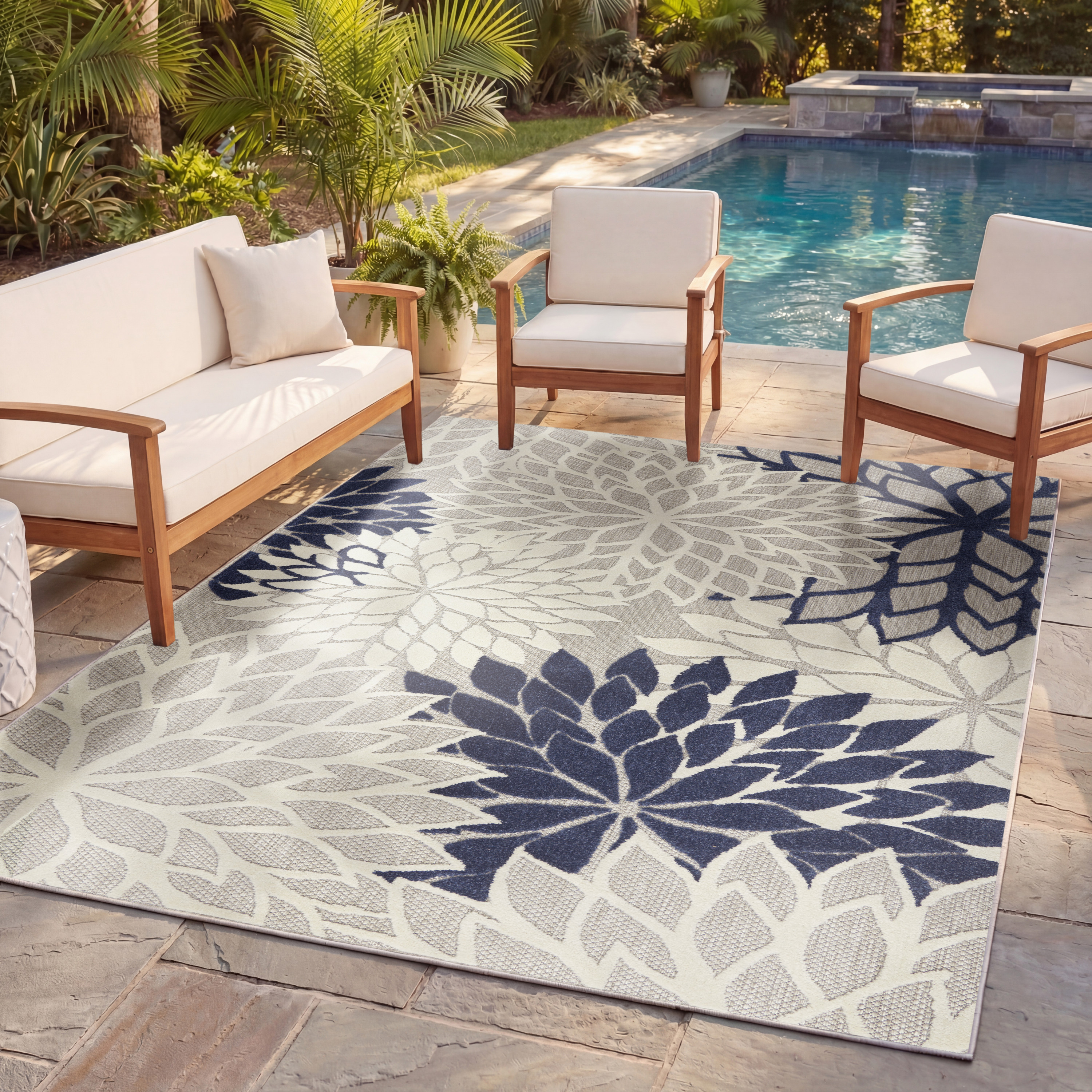 Nourison Aloha 6' x 9' Ivory Navy Tropical Rug