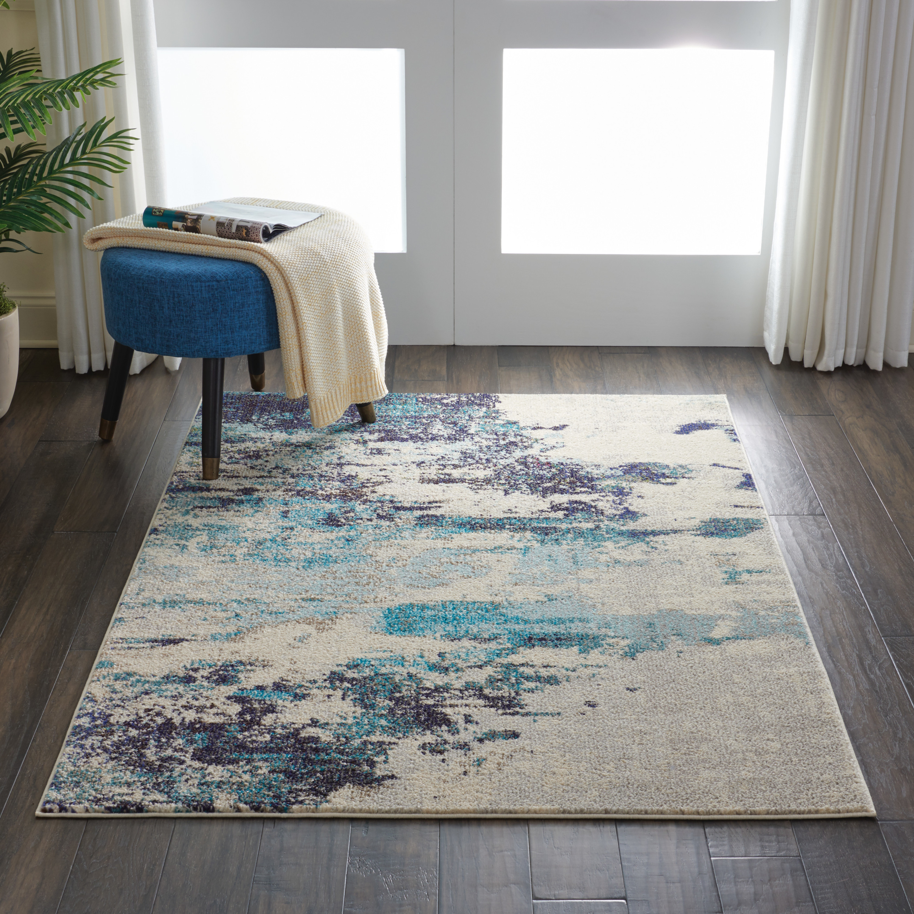 Nourison Celestial 3'11" x 5'11" Ivory Teal Blue Modern Indoor Rug