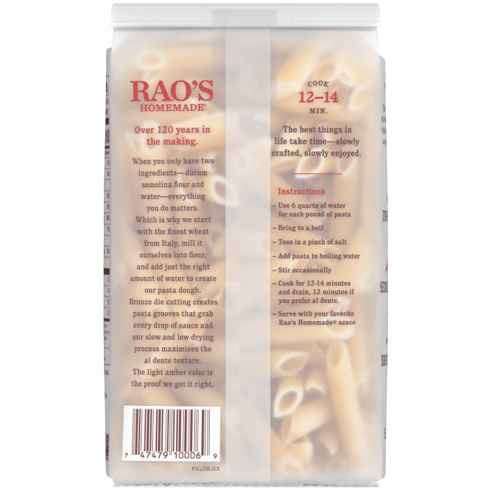 Penne Rigate Pasta, 16 oz - Back Image
