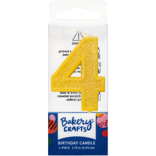 4 Mini Yellow Glitter Numeral Candles