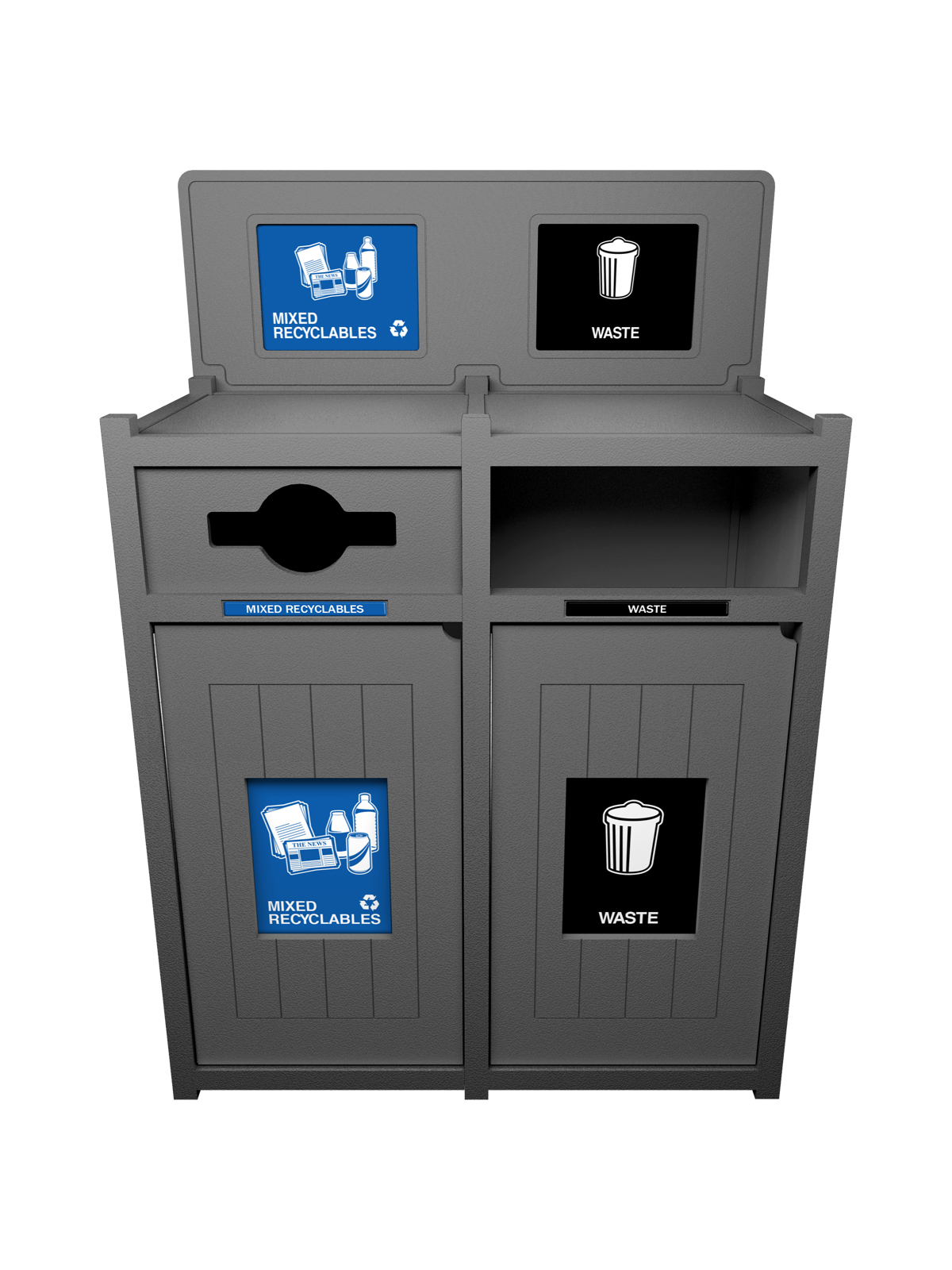 VISION – Double – Unit – Mixed Recyclables-Waste – Mixed-Full – Grey