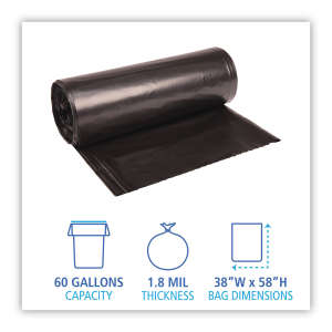 Boardwalk,  LLDPE Liner, 60 gal Capacity, 38 in Wide, 58 in High, 2 Mils Thick, Black