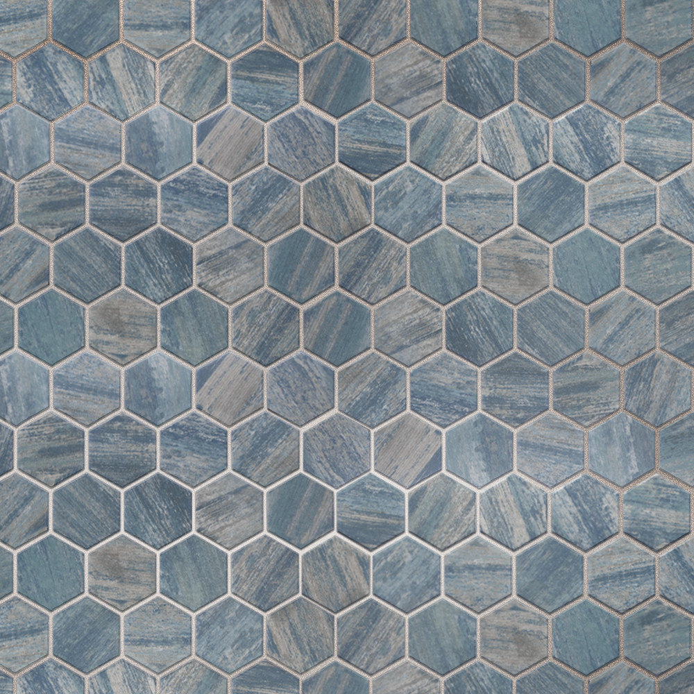 Sample – Cassis 2″ Hex Blue Porcelain Mosaic Tile