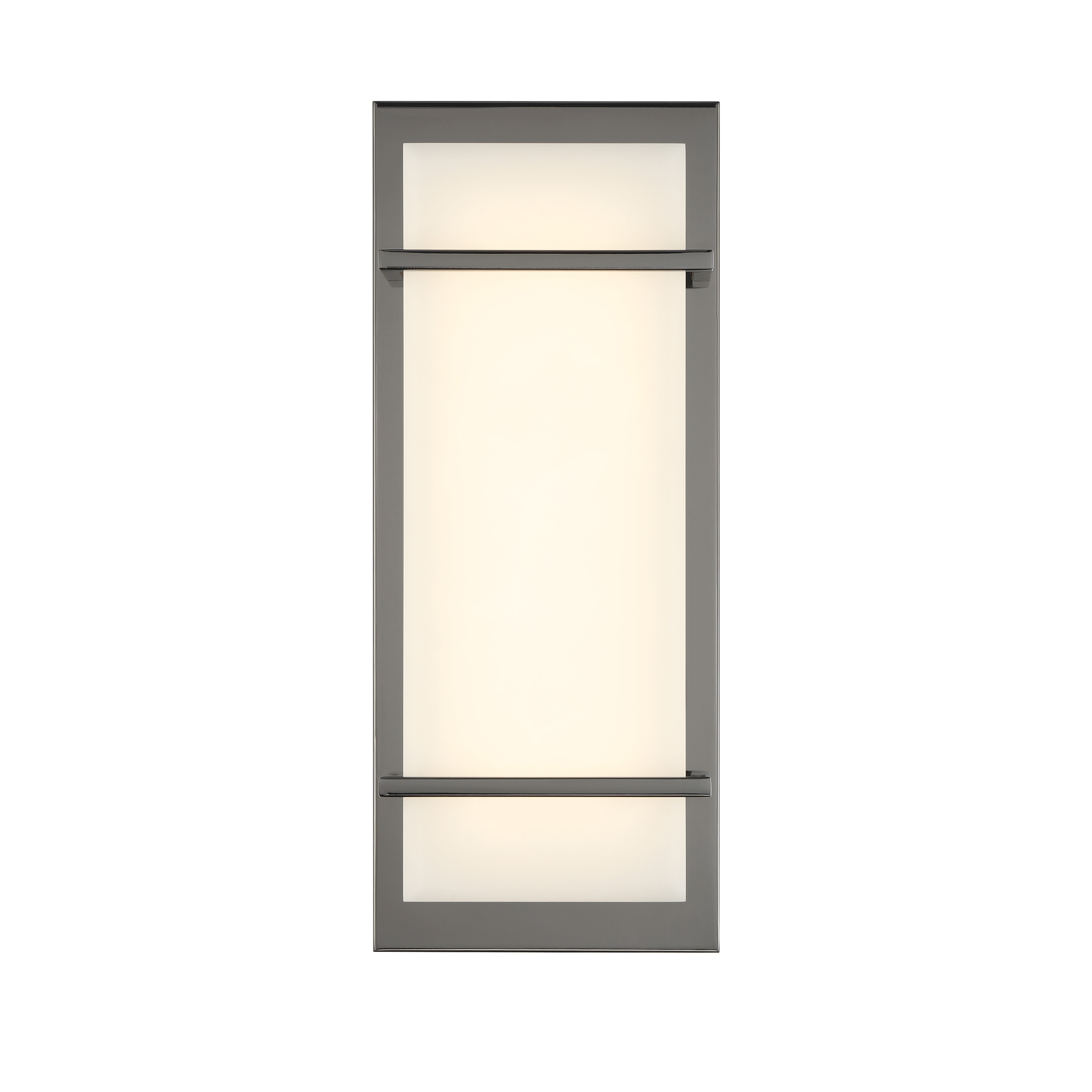 The Tarnos wall sconce combines contemporary gun metal finish with soft faux alabaster diffusion, delivering 2,694 lumens of high-CRI LED light. Its 16-inch vertical profile makes it ideal for flanking mirrors or illuminating hallways. - alternate view