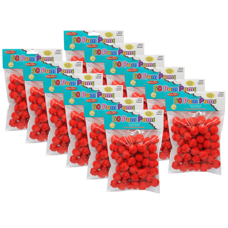 Pom-Poms+1%22%2C+Red%2C+50+Per+Pack%2C+12+Packs