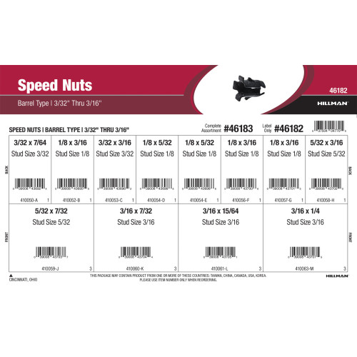 BarrelType Speed Nuts Assortment (3/32" thru 3/16" Stud size) Push