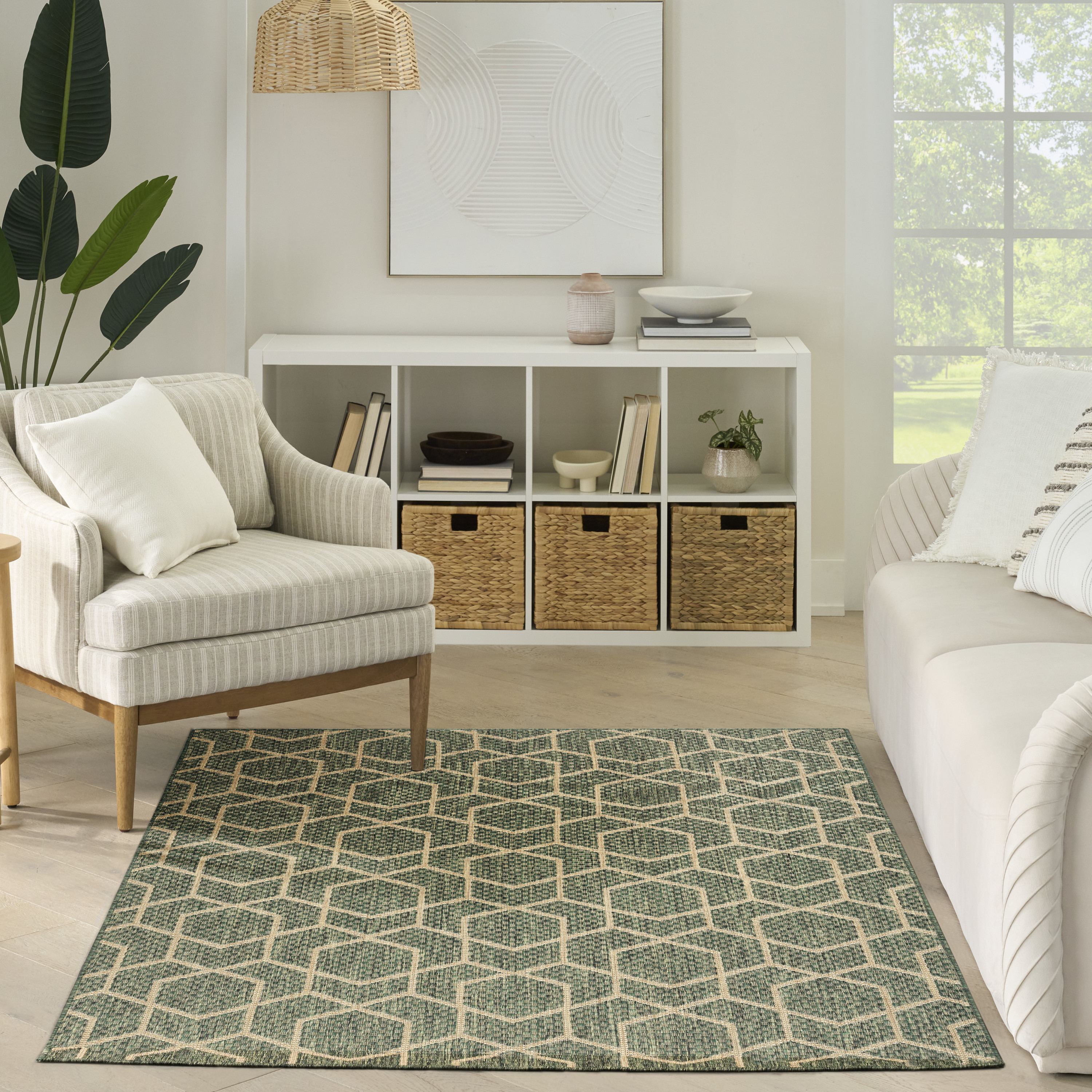 Nourison Horizon Indoor/Outdoor 4' x 6' Green Modern Rug