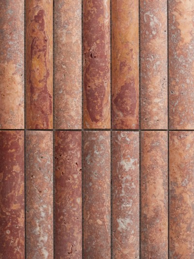 a row of red and brown terracotta tiles.